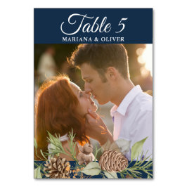 Bordsnumret Winter Gräs Navy Blue Bröllop Bordsnummer