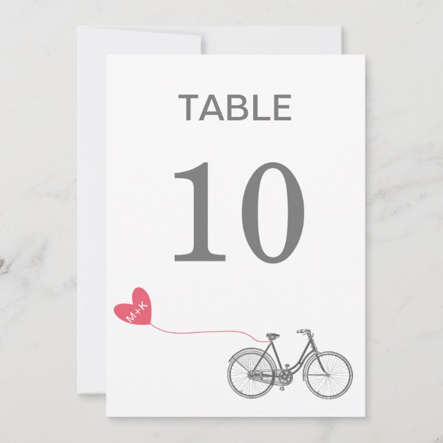 Bordsnumrets romantiska cykel med initialer inbjudningar (Baksida)