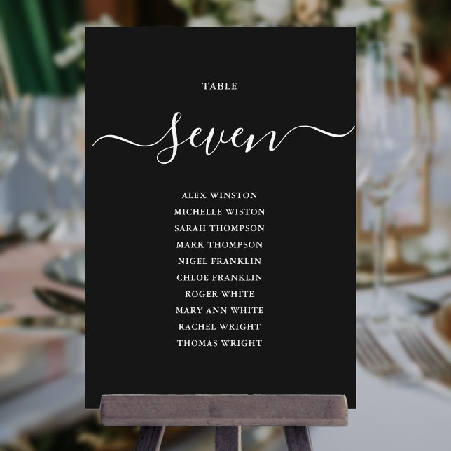 Bordsnumrets sittdiagram för elegant, svart och vi inbjudningar (Elegant Black And White Table Number Seating Chart)