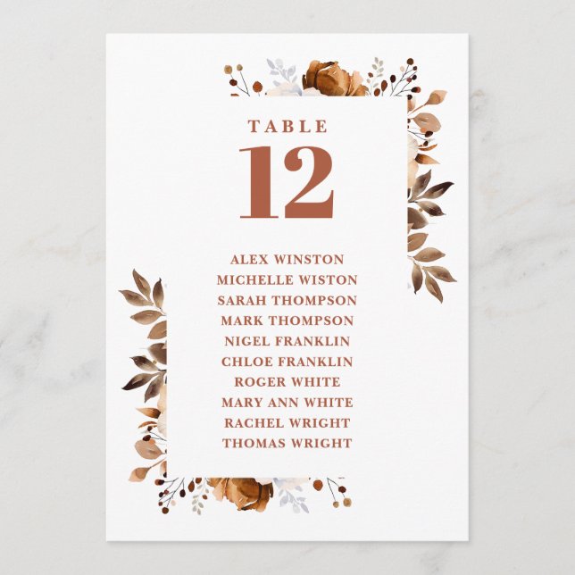 Bordsnumrets sittdiagram för terracotta Fall Blomm Inbjudningar (Framsida)