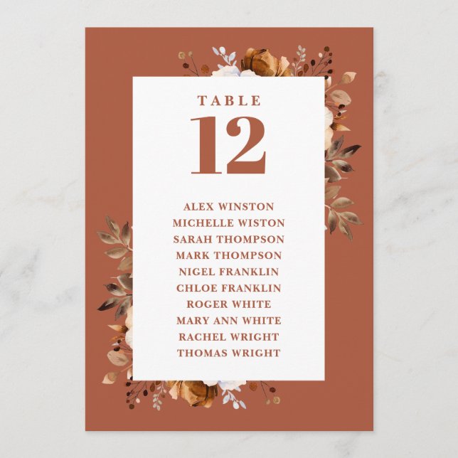 Bordsnumrets sittdiagram för terracotta Fall Blomm Inbjudningar (Framsida)