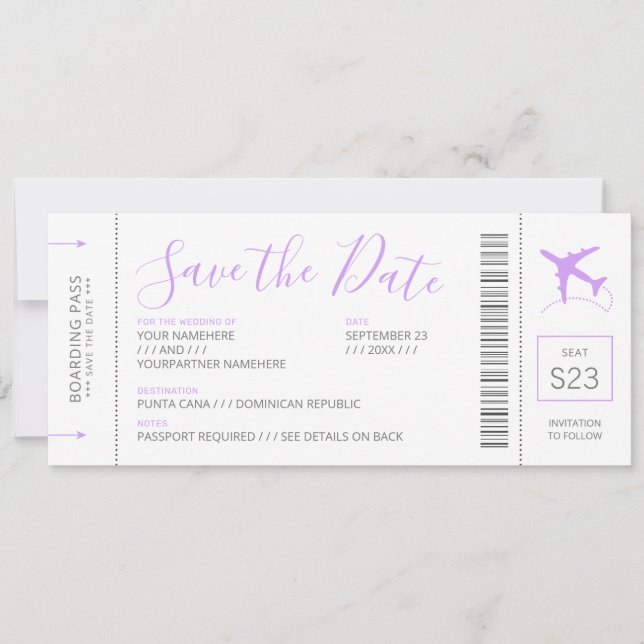 Bordspass Spara datuminbjudan Lilac Flygplan Datumet (Framsida)