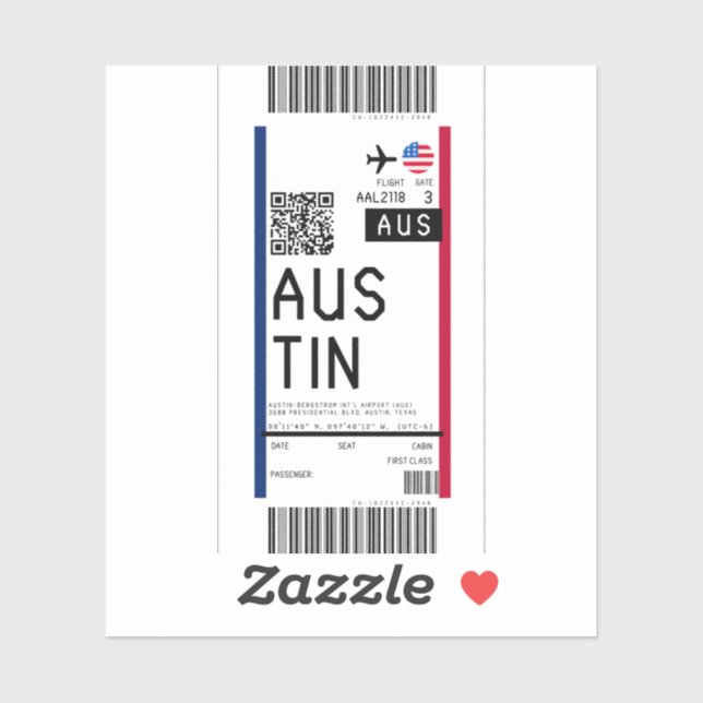 Bordspass till Austin (AUS) Klistermärken (Ark)