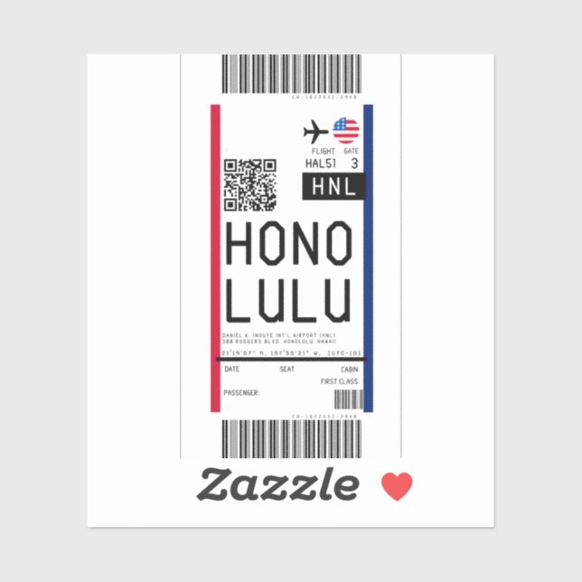 Bordspass till Honolulu (HNL) Klistermärken (Ark)