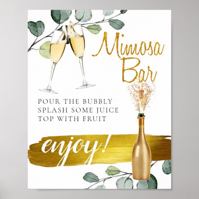 Bordsskylt för Mimosa Bar för Bröllopsbrunch med B Poster (Framsidan)