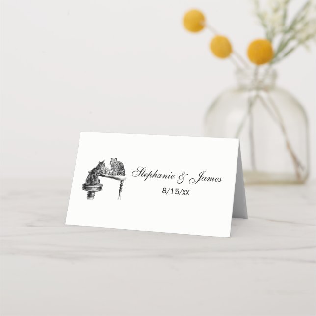 Bordsspel: Två katter spelar en schackmatchning Placeringskort (Framsida)