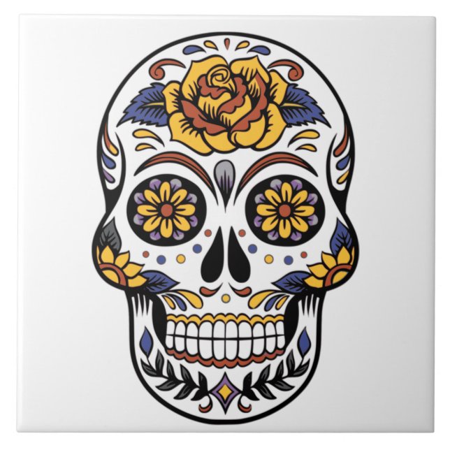 Bordstabletten Gul ros Sugar Skull Kakelplatta (Framsidan)