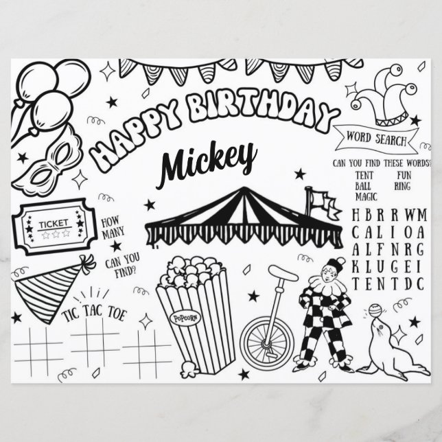 Bordstabletten Karnival Circus Birthday Coloring P (Framsida)