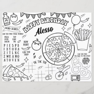 Bordstabletten Pizza Födelsedagsfest Coloring Page