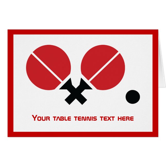 Bordtennisping-pongracket och boll svärtar, rött hälsningskort (Framsidan Horizontal)