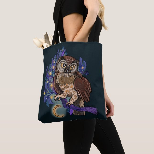 Boreal Night Träd Uggla Tote Bag Tygkasse (Närbild)