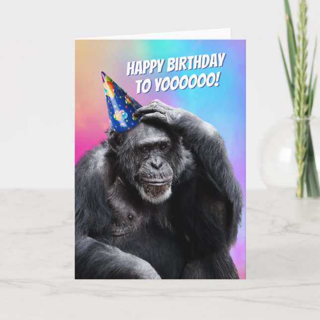 Bored Chimp med Party Hat Funny Birthday Card Kort (Framsida)