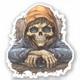 Bored Skeleton Sitta i Forest Coola Skeleton Klistermärken