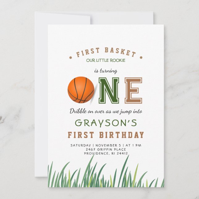 Borgen över Basketboll 1:a födelsedagen Party Inbjudningar (Framsida)