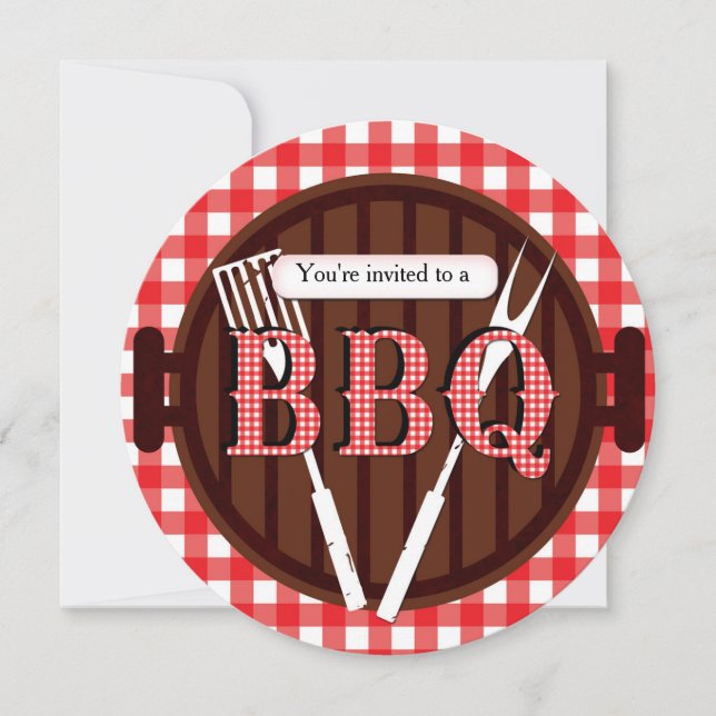 Borgutbjudan till Barbecue Gingham Land Inbjudningar (Framsida)