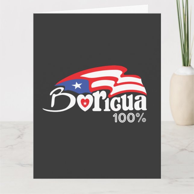 Boricua 100 % Puerto Rico-mappat gratulationskort Kort (Framsida)