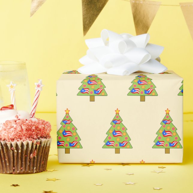 Boricua Christmas Tree Flag wrapping paper Presentpapper (Födelsedagsfest)