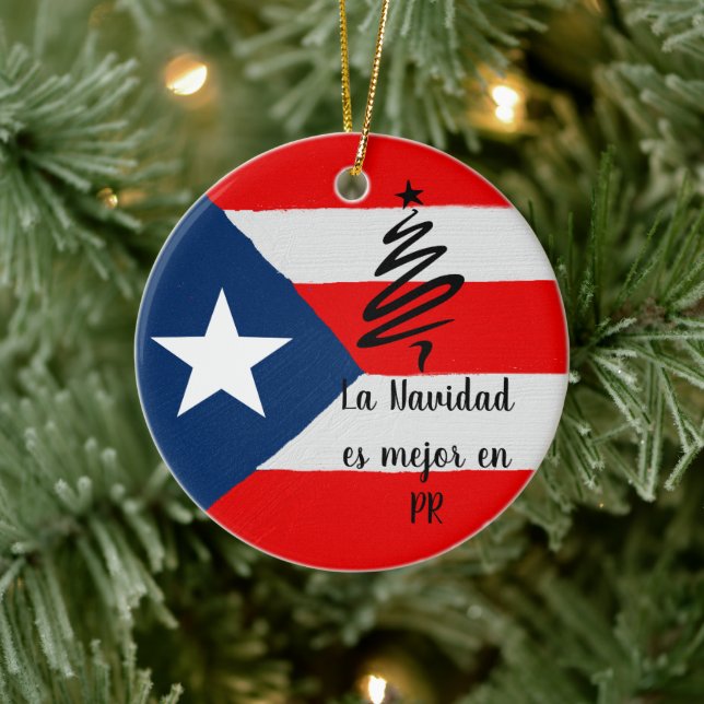 Boricua coqui Puerto Rico flagga jul Julgransprydnad Keramik (Träd)