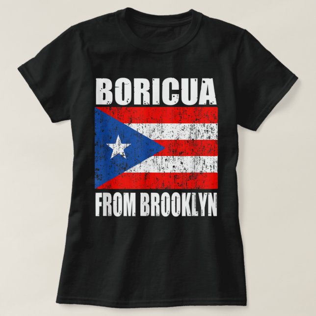 Boricua från brooklyn new york puerto rican flagga t shirt (Design framsida)