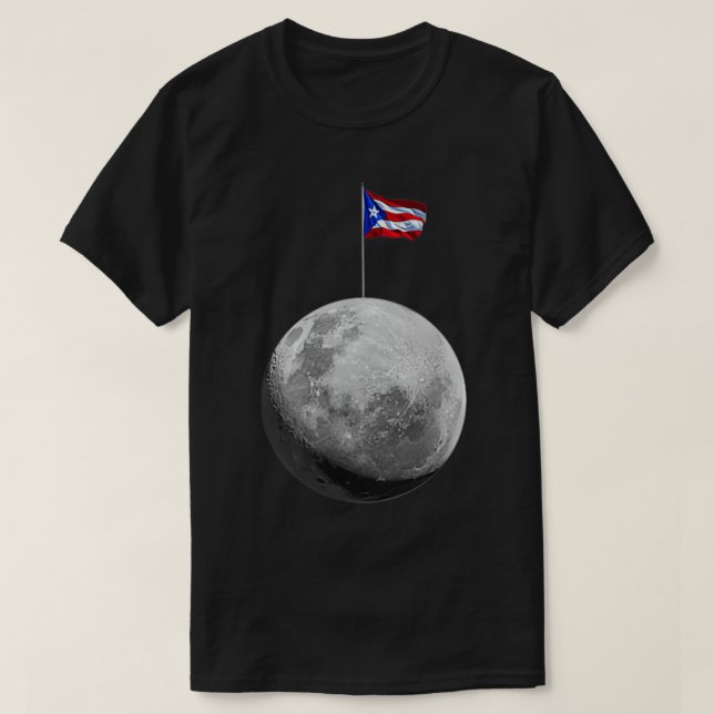 Boricua hasta en la luna Puerto Rico's flagga på T Shirt (Design framsida)