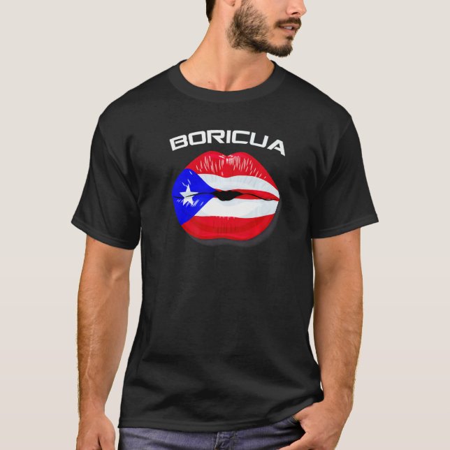 Boricua Kiss Puerto Rico Flagga Läppar T Shirt (Framsida)