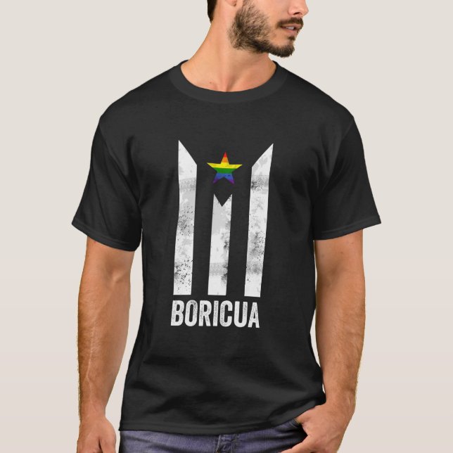 Boricua Puerto Rico Lgbtqia Flag Pride Month Activ T Shirt (Framsida)