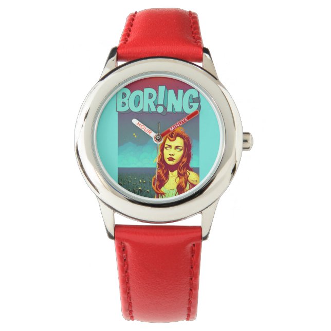 Boring pop art rödhårig women vycard armbandsur (Framsida)