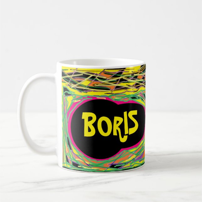 Boris är Chef Roligt logotyp namn meddelande rosa Kaffemugg (Vänster)