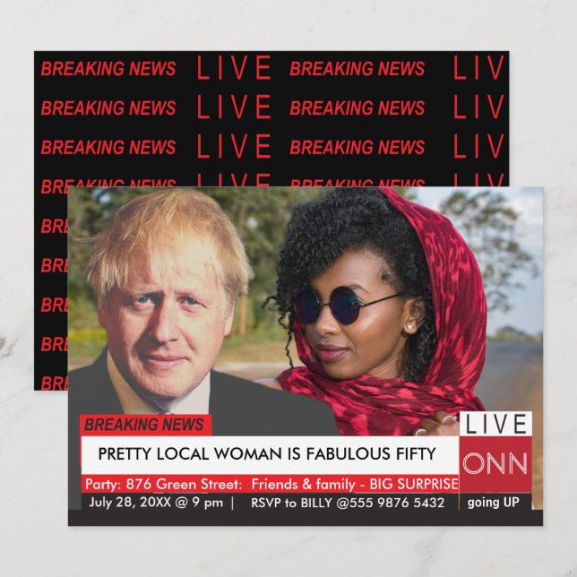 Boris Johnson Women's 50 Birthday Funny News Inbjudningar (Fram/baksida)
