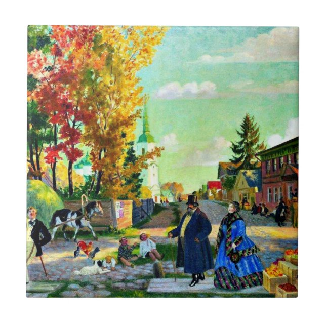 Boris Kustodiev: Höstfestmålning Kakelplatta (Framsidan)
