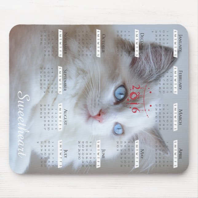 Boris SugarPuffs mousepad med kalender 2016 Musmatta (Framsidan)