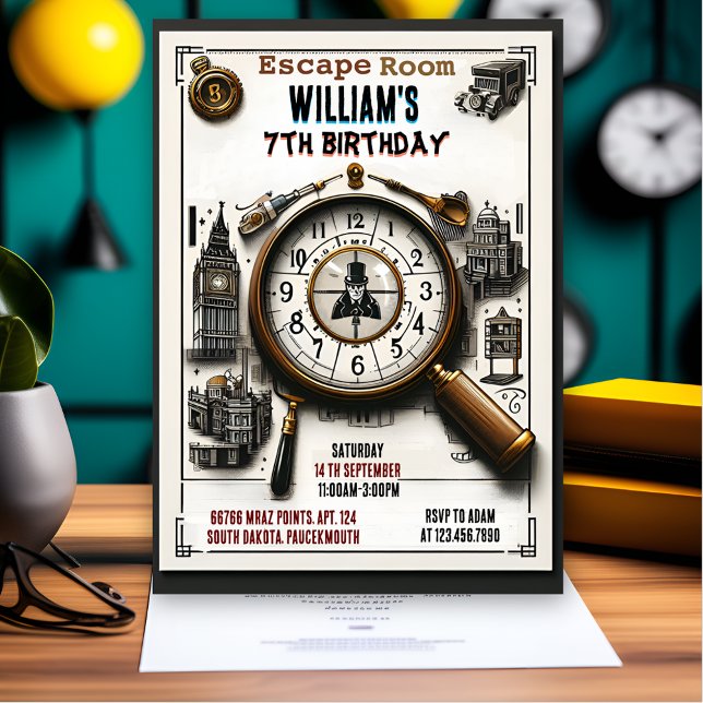 Börja Clue Spy Escape Room 7:e-födelsedagsinbjudan Inbjudningar (Skapare uppladdad)