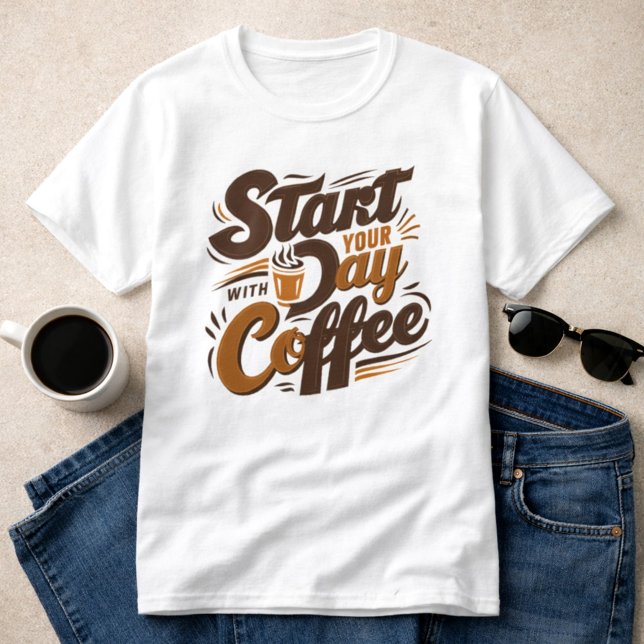 Börja din dag med kaffe | vit T-Shirt (Skapare uppladdad)