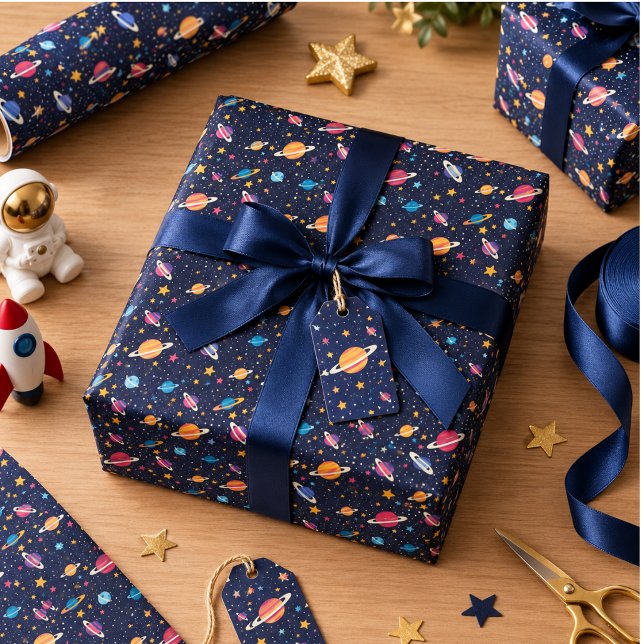 börja mot månen 2-års födelsedag rymden presentpapper (start tow the moon 2nd Birthday Space Wrapping Paper)