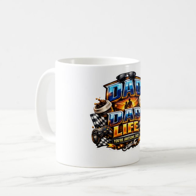 Börja pappas dag med kaffe och en leende! kaffemugg (Framsida vänster)
