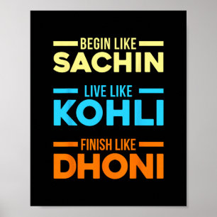 Börja Sachin Lev som Kohli Avsluta Dhoni Cricket Poster