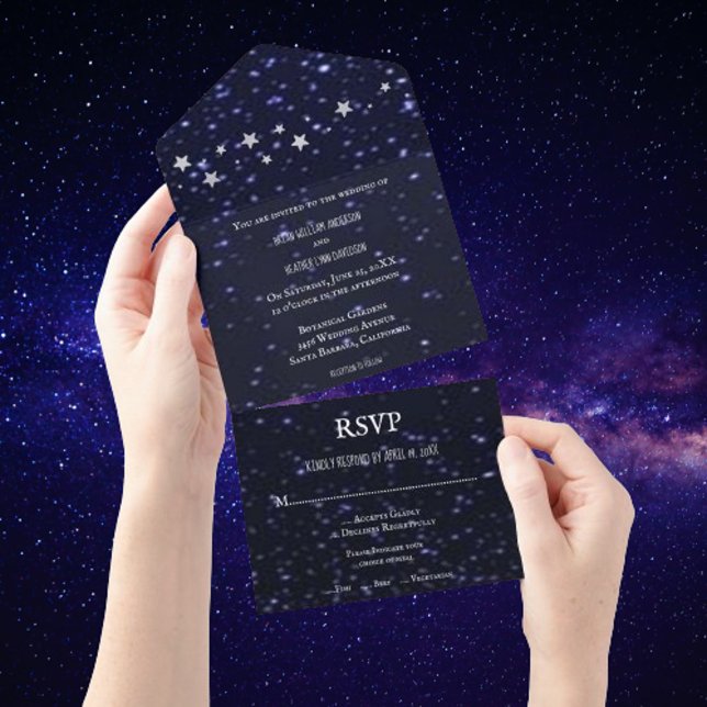 Början hela natten på en bröllopsinbjudan (Starry Night All in One Wedding Invite)