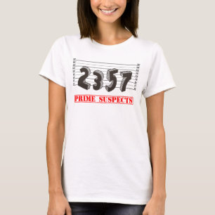 Början numrerar misstänkt person t-shirt