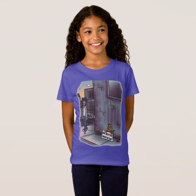 Börjar Cat Lila Gir's T-Shirt (Hel framsida)