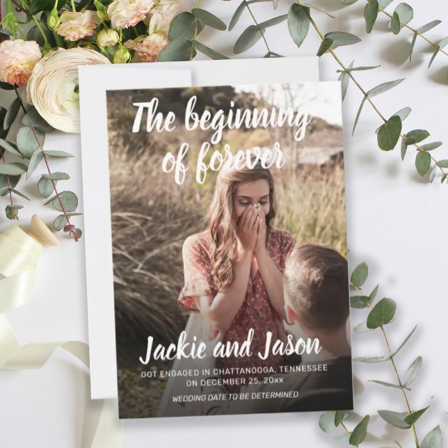 Börjar för Förlovningens fotomeddelande Inbjudningar (Skapare uppladdad)