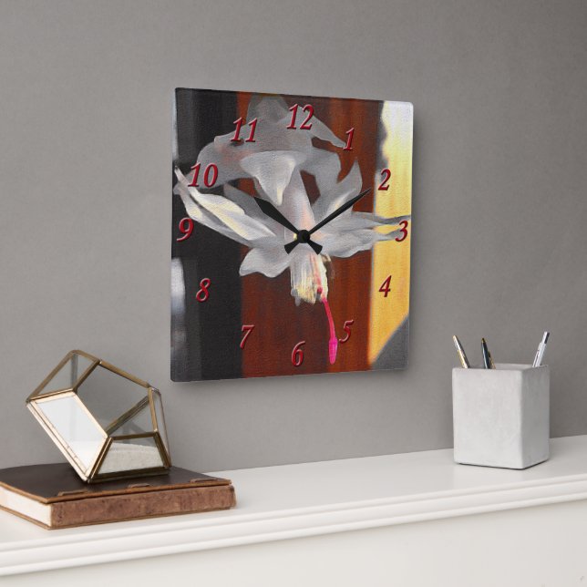 Börjar Vita julkaktus Flower Hon skade Fyrkantig Klocka (Kontor)