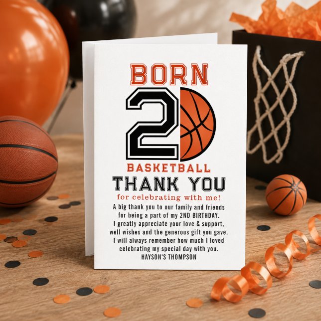 Born 2 Ball Baskettema Födelsedagsfest 2 år Tack Kort (Born 2 Ball Basketball 2nd Birthday Party Thank You Card
)