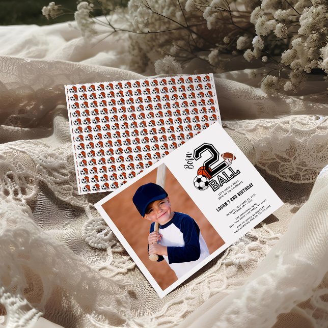 Born 2 Ball Sport Tematisk Pojke 2-års Födelsedags Inbjudningar (Skapare uppladdad)