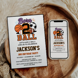 Born 2 Ball Sport Themed Boy 2nd Birthday Party Inbjudningar