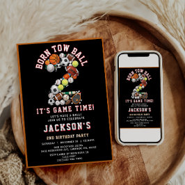 Born 2 Ball Sport Themed Boy 2nd Birthday Party Inbjudningar