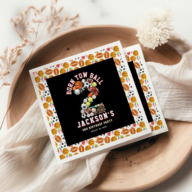 Born 2 Ball Sport Themed Boy 2nd Birthday Party Pappersservett (Born 2 Ball Sport Themed Boy 2nd Birthday Party Napkins
)