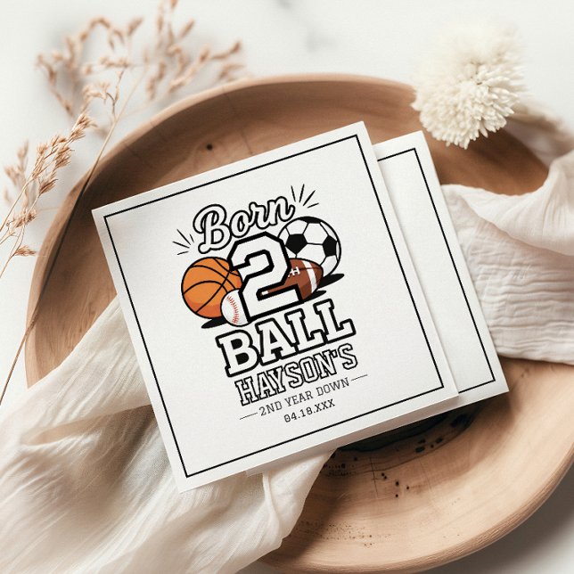 Born 2 Ball Sports Themed Boy 2nd Birthday Party Pappersservett (Born 2 Ball Sports Themed Boy 2nd Birthday Party paper napkins
)
