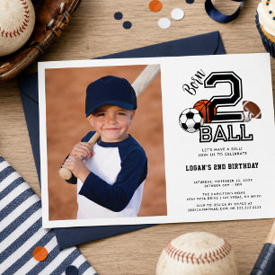 Born 2 Ball Sporttema Pojke 2-års födelsedagsfest Inbjudningar