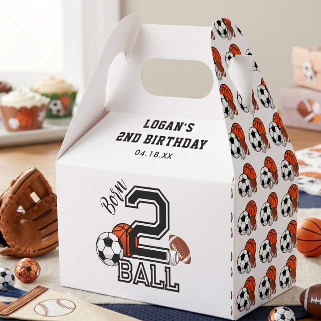 Born 2 Ball Sporttema Pojke 2-års födelsedagsfest Presentaskar (Born 2 Ball Sports Theme Boy’s 2nd Birthday Party Favor Boxes)