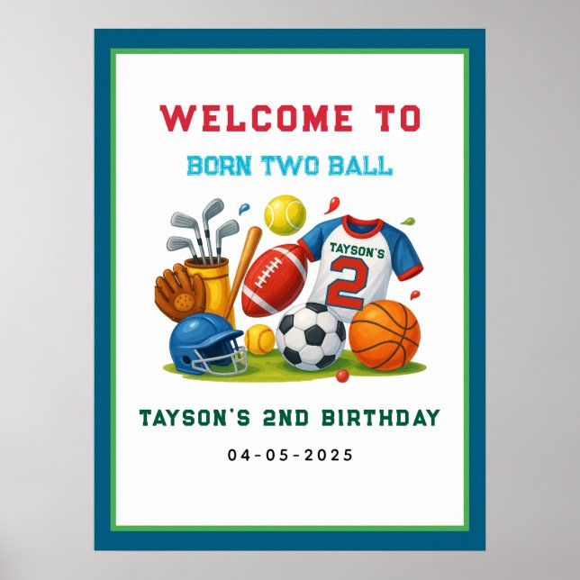 Born 2 Ball – Sporttema Pojkes 2-årsdag  Poster (Framsidan)